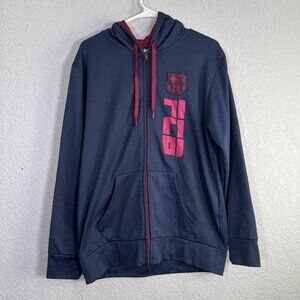 FC Barcelona Zip Hoodie Mens Medium Navy Blue‎ Official FCB Soccer Sportswear